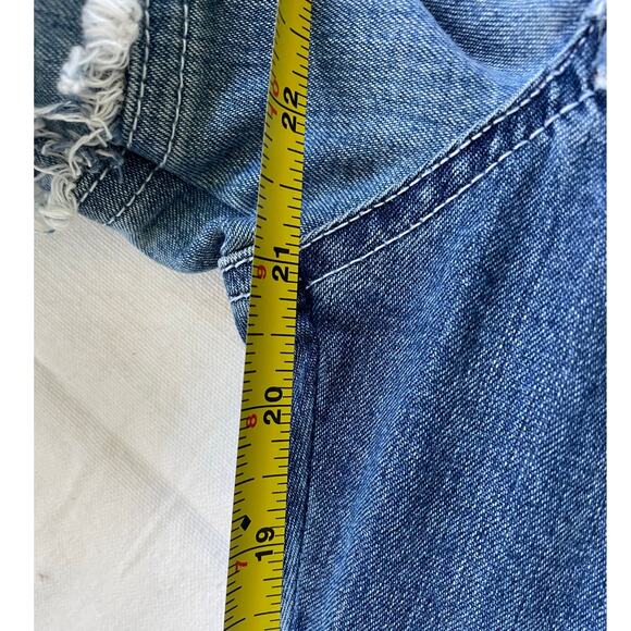 Y2K Denim Patchwork Capris Women's Size Small Midrise Stripe Paneled - Picture 8 of 9